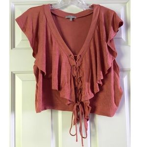 Charlotte Russe coral ruffle lace-up crop top XL